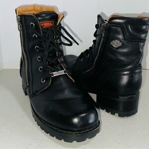 Harley-Davidson Black Leather Double Zipper Boots Silver Tab Women’s Size 10